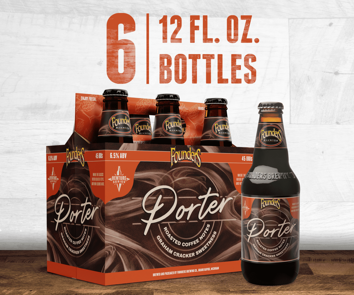 Founders Porter, Robust Porter Beer, 6 Pack, 12 fl oz Bottles, 6.5 ABV