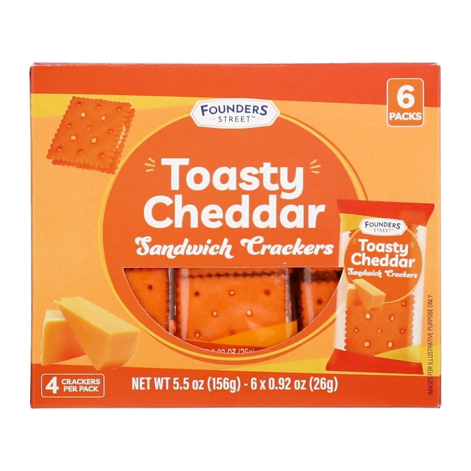 Founders Street Sandwich Crackers, Toasty Cheddar, 6 Individually ...