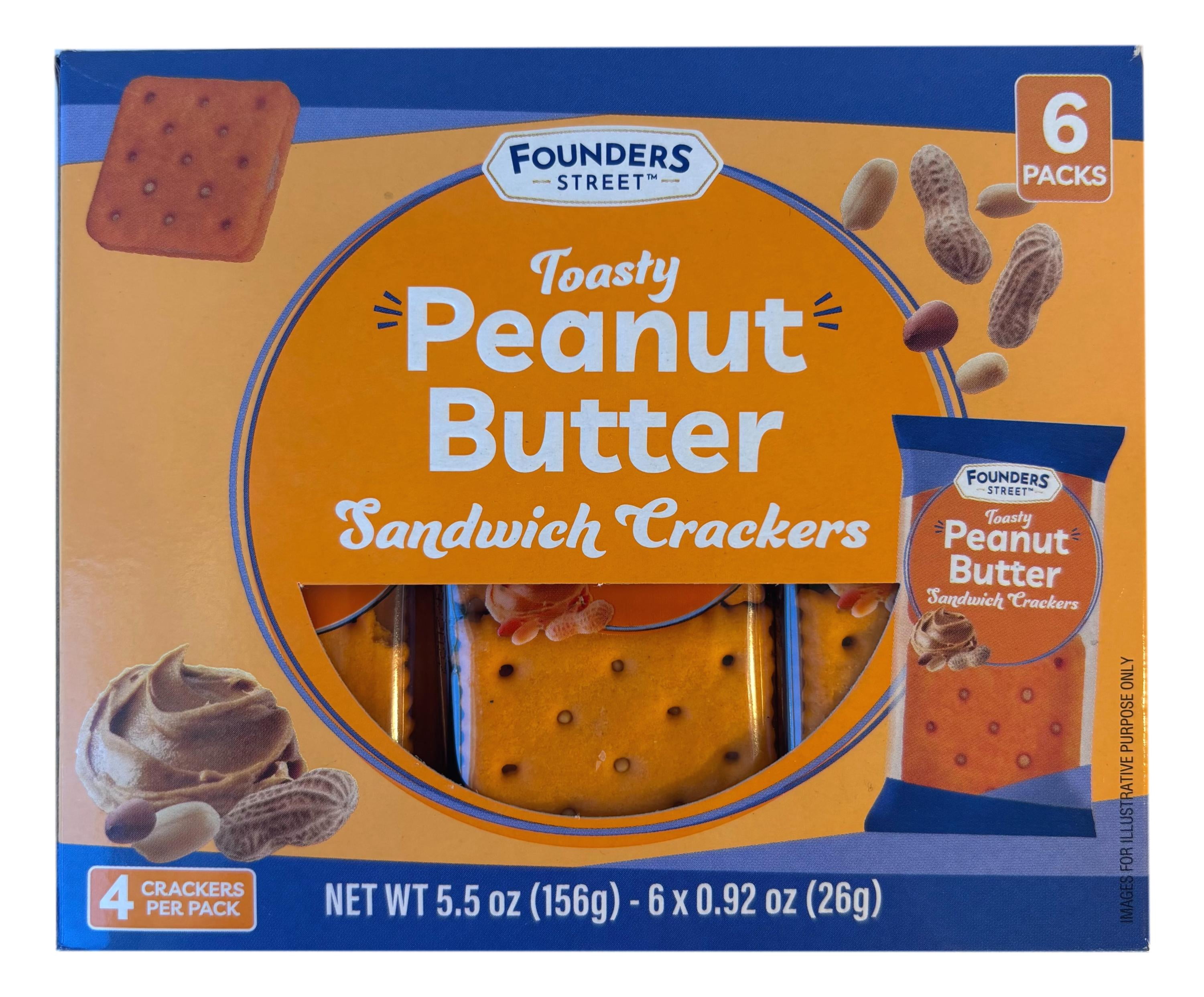 Founders Street Sandwich Crackers, Toasty Peanut Butter, 6 Individually Wrapped Packs, 4 Sandwiches Each