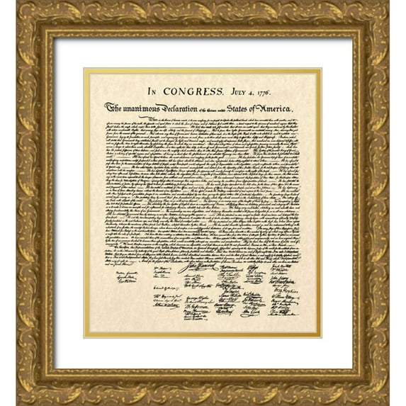 Founding Fathers 26x29 Gold Ornate Wood Framed with Double Matting Museum Art Print Titled - Declaration of Independence Doc.