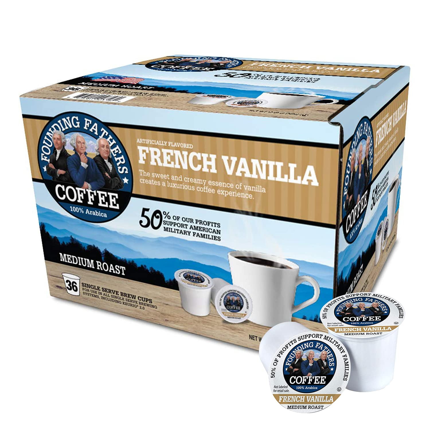 Founding Fathers Coffee Single Serve Pods for Keurig 2.0 K-Cup Brewers, French Vanilla, 36 Count