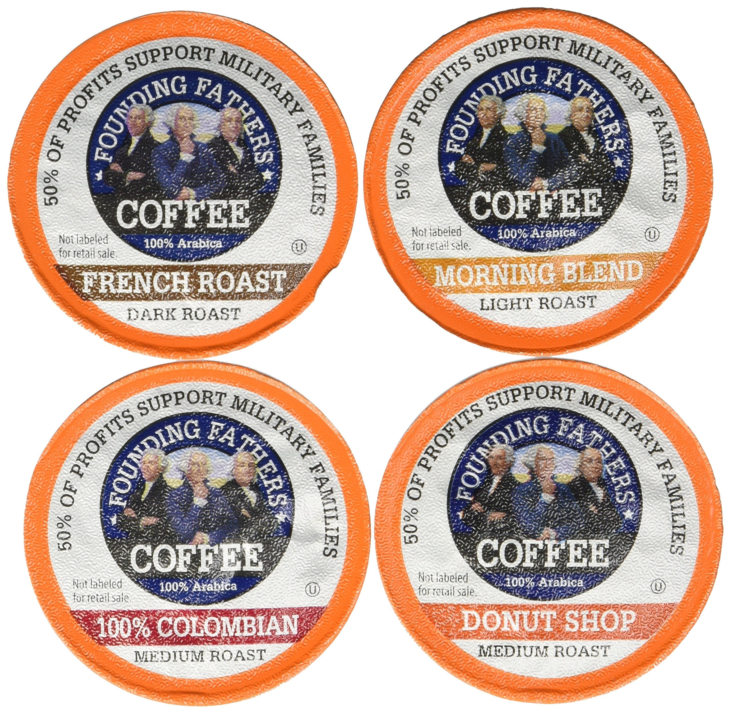 Founding Fathers Coffee Single Serve Pods for Keurig 2.0 K-Cup Brewers, Variety Pack (20 French Roast, 20 Morning Blend, 20 Colombian, 20 Donut Shop) 80 Count