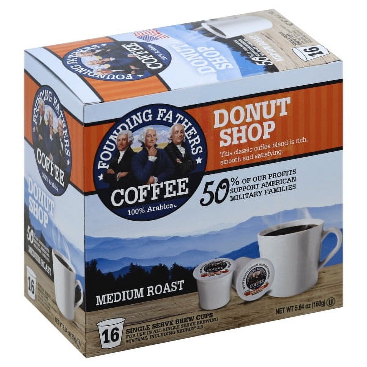 FOUNDING FATHERS COFFEES Founding Fathers Donut Shop Medium Roast 100% Arabica Coffee, 0.35 oz, 16 count