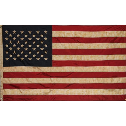 Vintage American Flag with Tea-Stain Design and Grommets