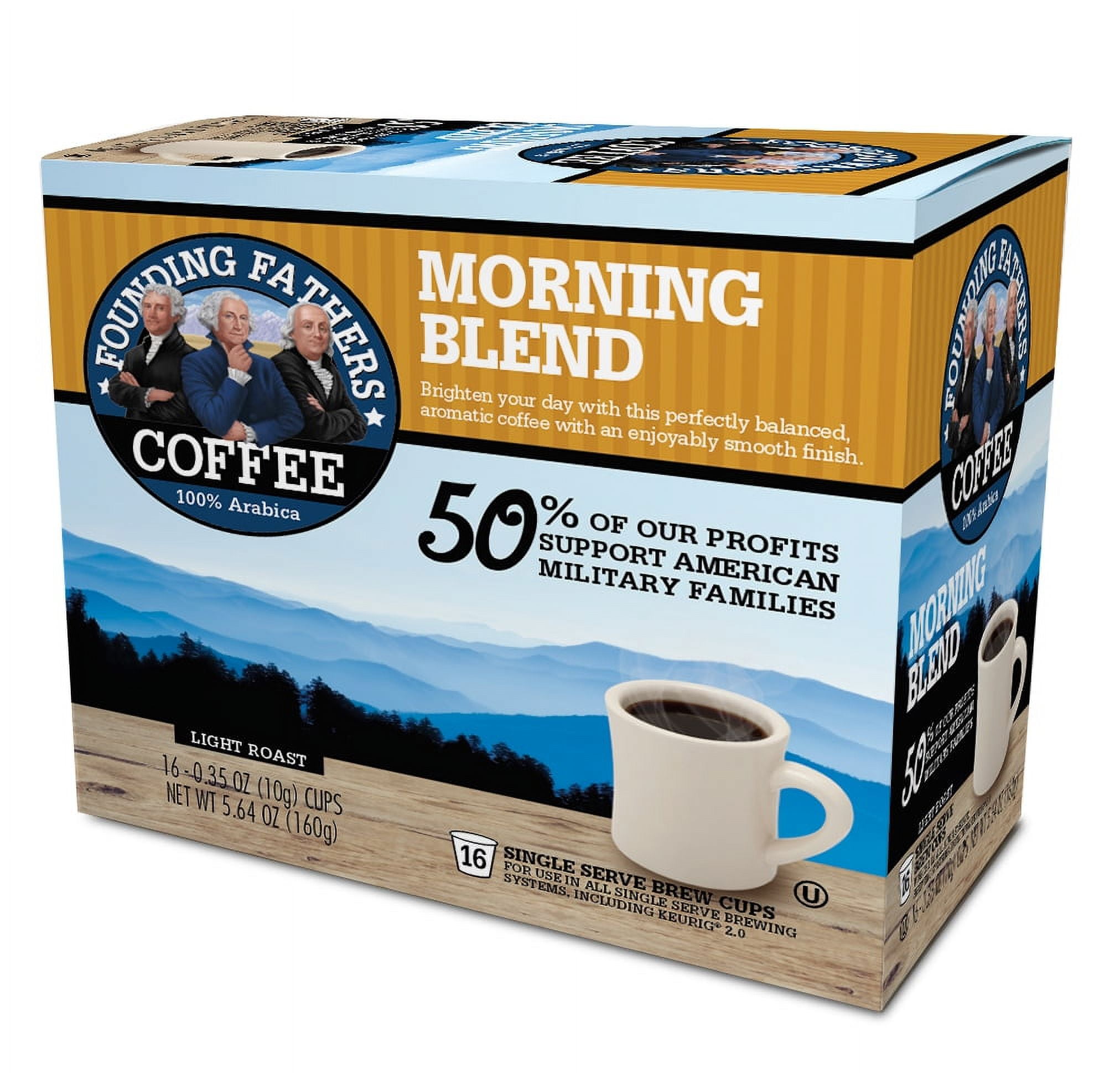 Founding Fathers Morning Blend Coffee 100 Arabica Kcups, 16 Ct