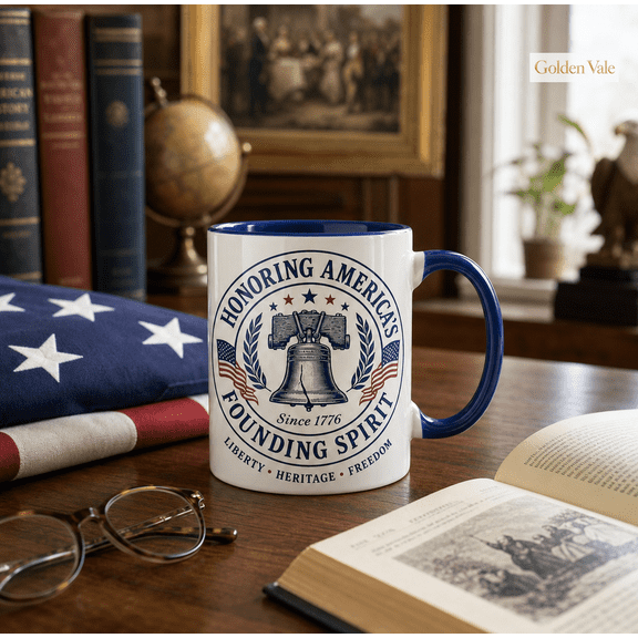 Founding Spirit Mug Patriotic Liberty Bell Coffee Cup for American History Gifts