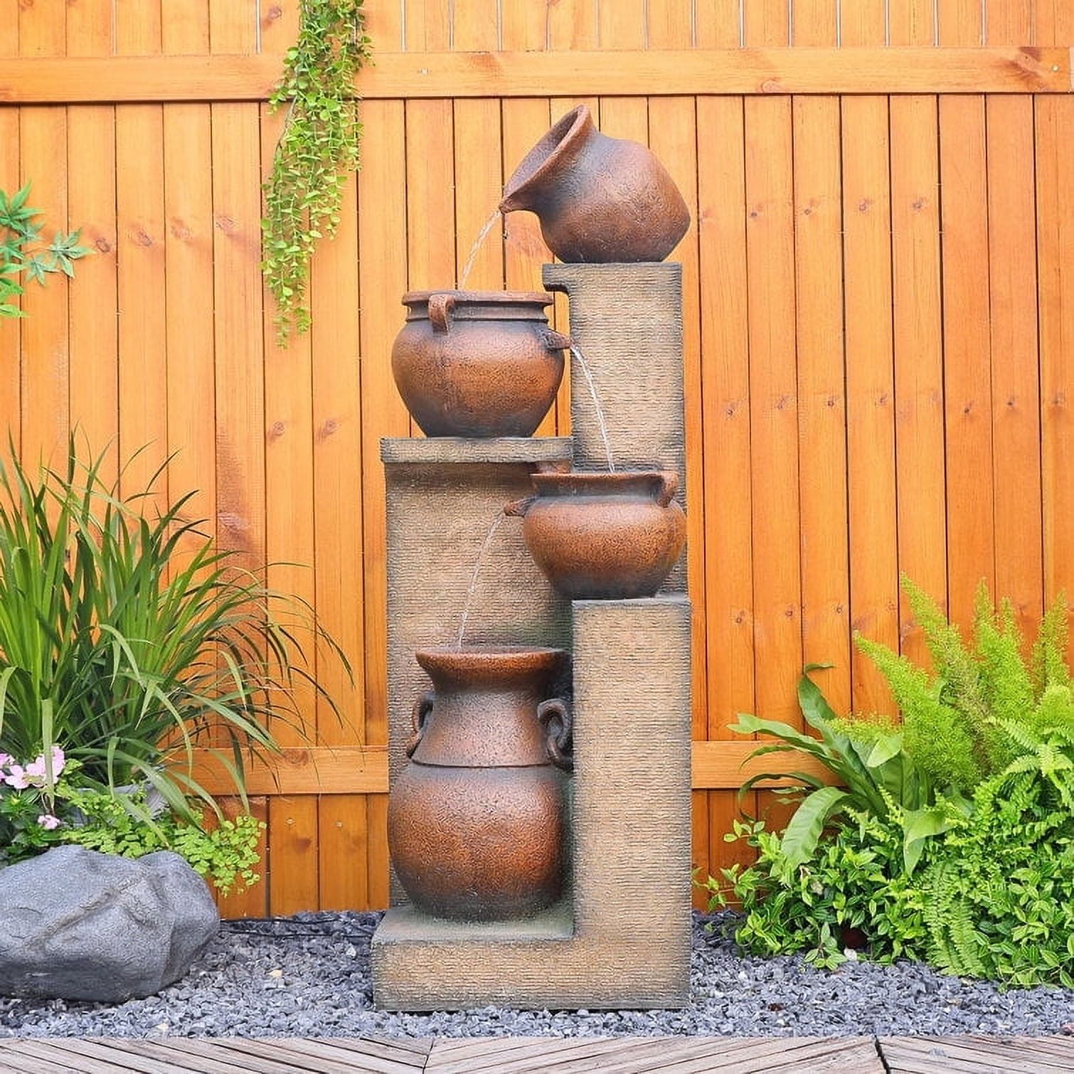 Gold Resin 53" 4-Tier Floor Standing Outdoor Water Fountain