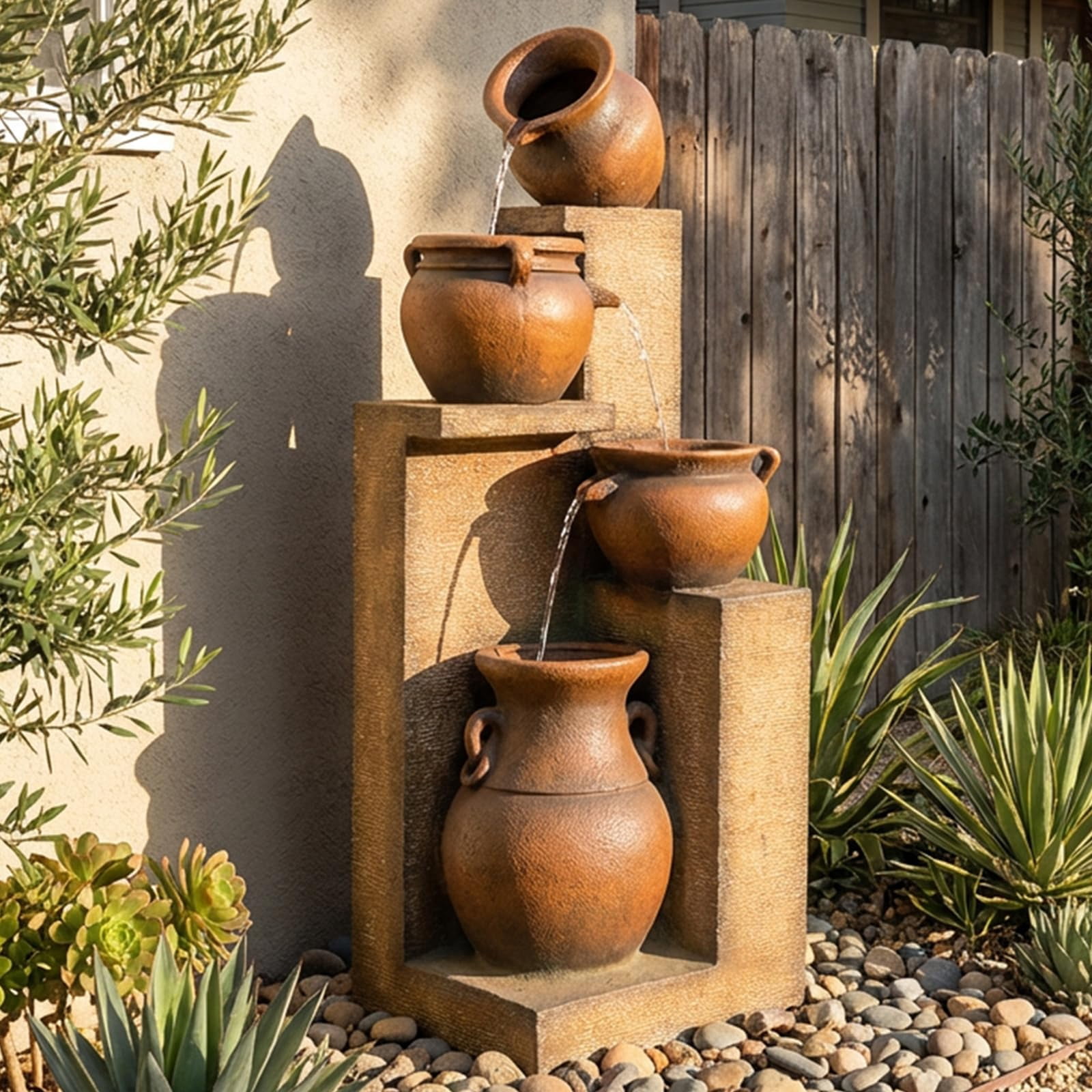 Fountain 4 Tiered Floor Standing Outdoor Water Fountains and Waterfalls for Garden