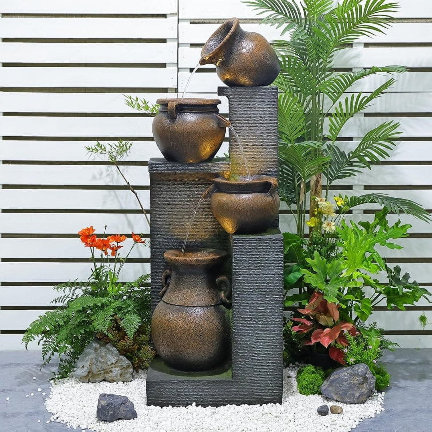 Fountain 4 Tiered Floor Standing Outdoor Water Fountains and Waterfalls for Garden