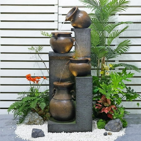 Fountain 4 Tiered Floor Standing Outdoor Water Fountains and Waterfalls for Garden