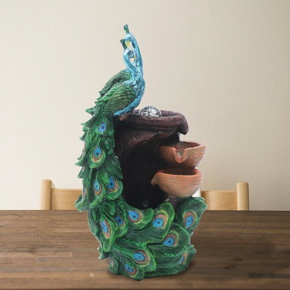 Fountain Bird Ornament Waterfall Fountain Feng Shui+LED Crystal Ball Decor 110V