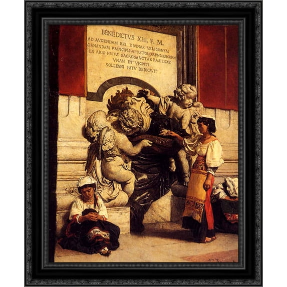 Fountain By The Cathredral Of St. Peter In Rome 20x23 Black Ornate Wood Framed Canvas Art by Bonnat, Leon Joseph Florentin