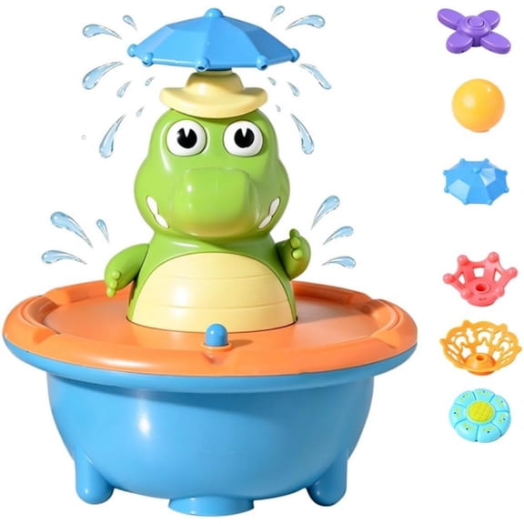 Fountain Crocodile Bath Toy, Light Up Crocodile Fountain Bathtub Toy with 5 Water Spray Modes, ABS Floating Water Sprinkler Toy for Toddlers, Kids Bathroom & Swimming Pool Summer Play