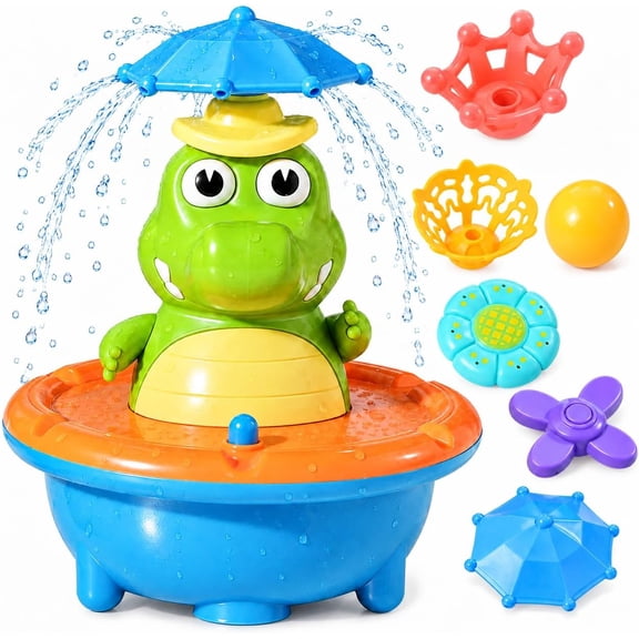 Fountain Crocodile Bath Toy, Light up Fountain Bathtub, Floating crocodile fountain with LED lights, water spray, a rounded ABS body, and a compact design