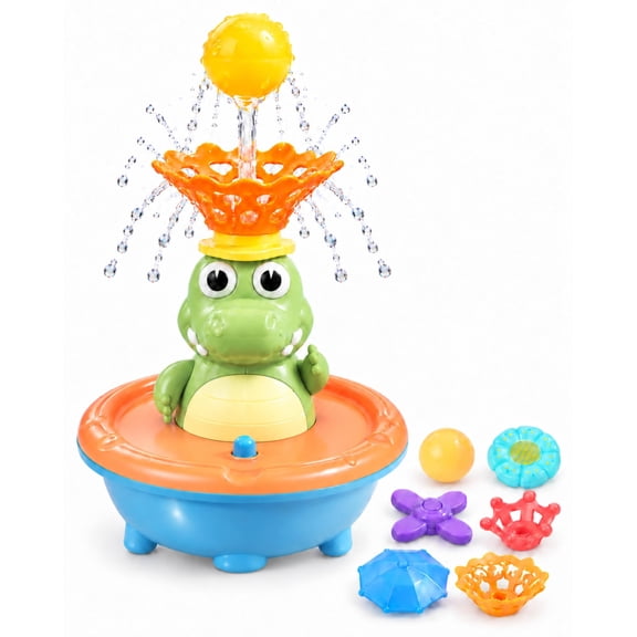 Fountain Crocodile Bath Toy, Light Up Crocodile Water Sprinkler, USB Rechargeable Indoor Water Play