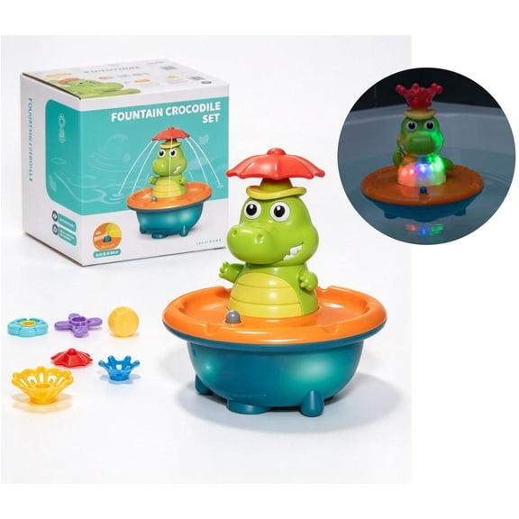 Fountain Crocodile Bath Toys, Interactive Light up Water Game for Toddler Pool and Bathtub Fun