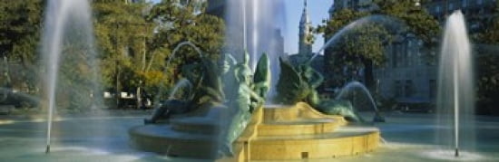 Fountain In Front Of A Building Logan Circle City Hall Philadelphia Pennsylvania USA Canvas Art - Panoramic Images (36 x 12)