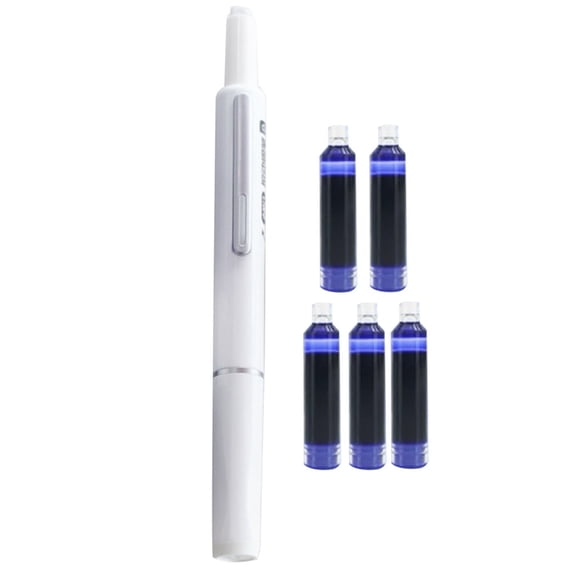 Writing Fountain Pen, Fine Tip Handwriting Pen, Spare Ink Auxiliary Tool, for Handwriting Creation, Office Recording and Notebook Journaling, by Cosmug, White Barrel