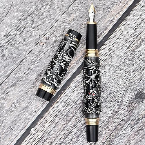 Gullor Jinhao Chinese Dragon Füllfederhalter – Antik Grau/silber, Mit Schwarzer Tintenmine, Geschenk-Pen