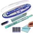 thumbnail image 1 of Fountain Pen Retractable: 0.38mm Blue&black Ink Transparent Barrel Includes 5 Refillable Ink Cartridges, Clictek Medium Nib Transparent Barrel for Smooth Writing No Leakin Green, 1 of 7