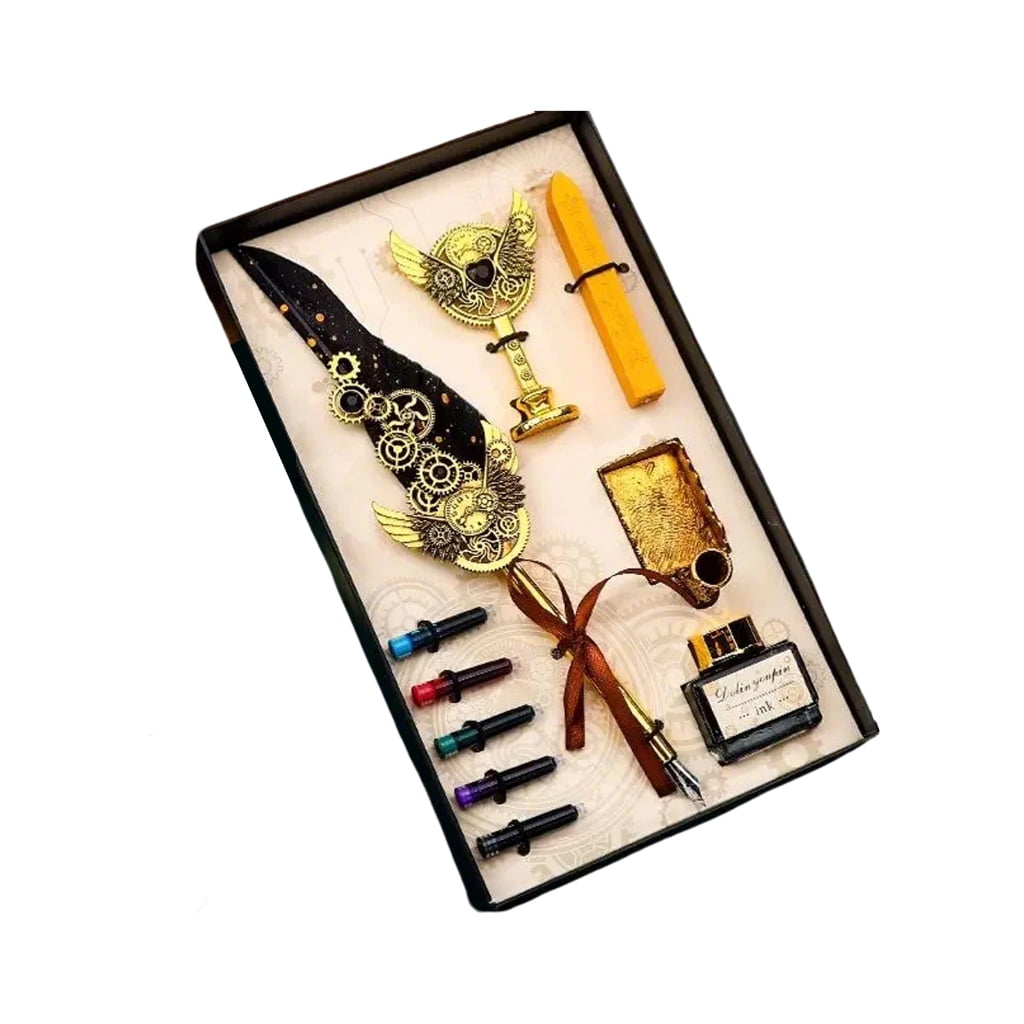 Fountain Pen Set Writing Pen Set Wax Seal Stamp Kits Feathered Dip Pen Box Kits