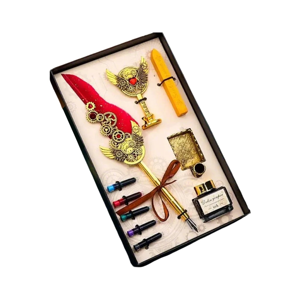 Fountain Pen Set Writing Pen Set Wax Seal Stamp Kits Feathered Dip Pen Box Kits
