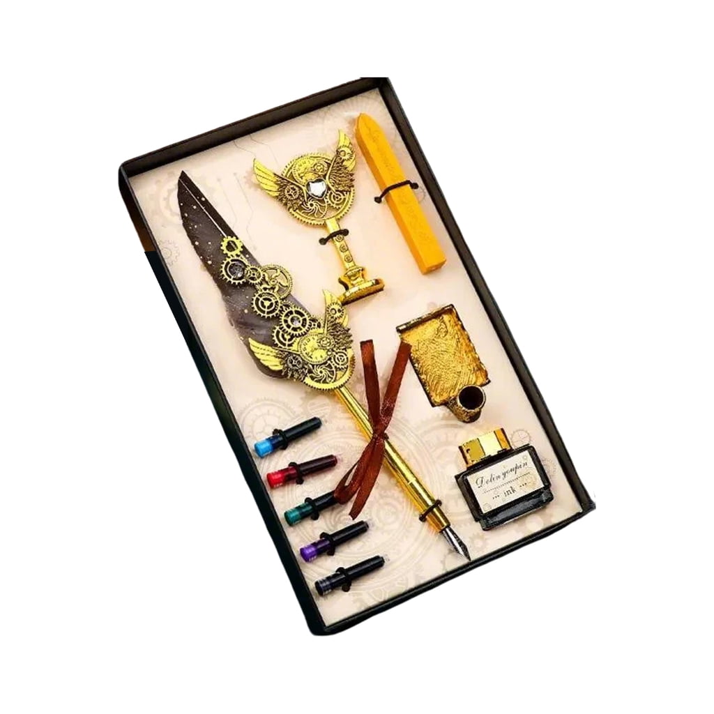 Fountain Pen Set Writing Pen Set Wax Seal Stamp Kits Feathered Dip Pen Box Kits