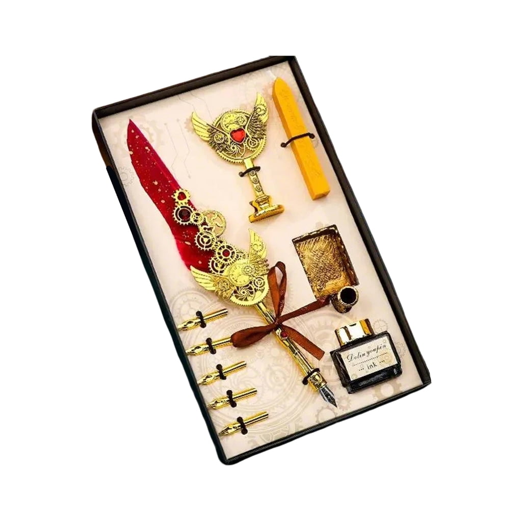 Fountain Pen Set Writing Pen Set Wax Seal Stamp Kits Feathered Dip Pen Box Kits