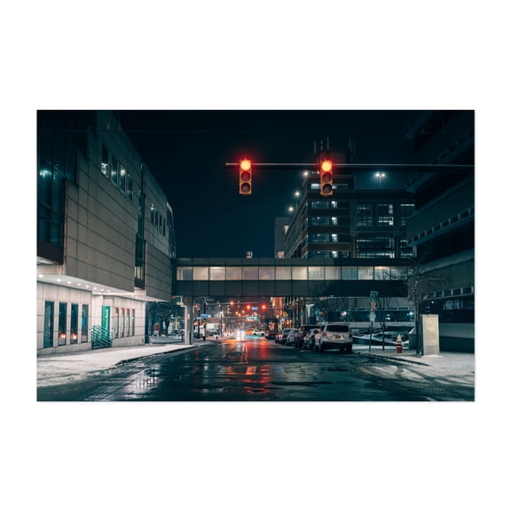 Fountain Plaza, Buffalo - Buffalo New York Photography City Nightlife Street Photography Cityscape Architecture Winter Snow Unframed Wall Art Print 40 x 60 inches