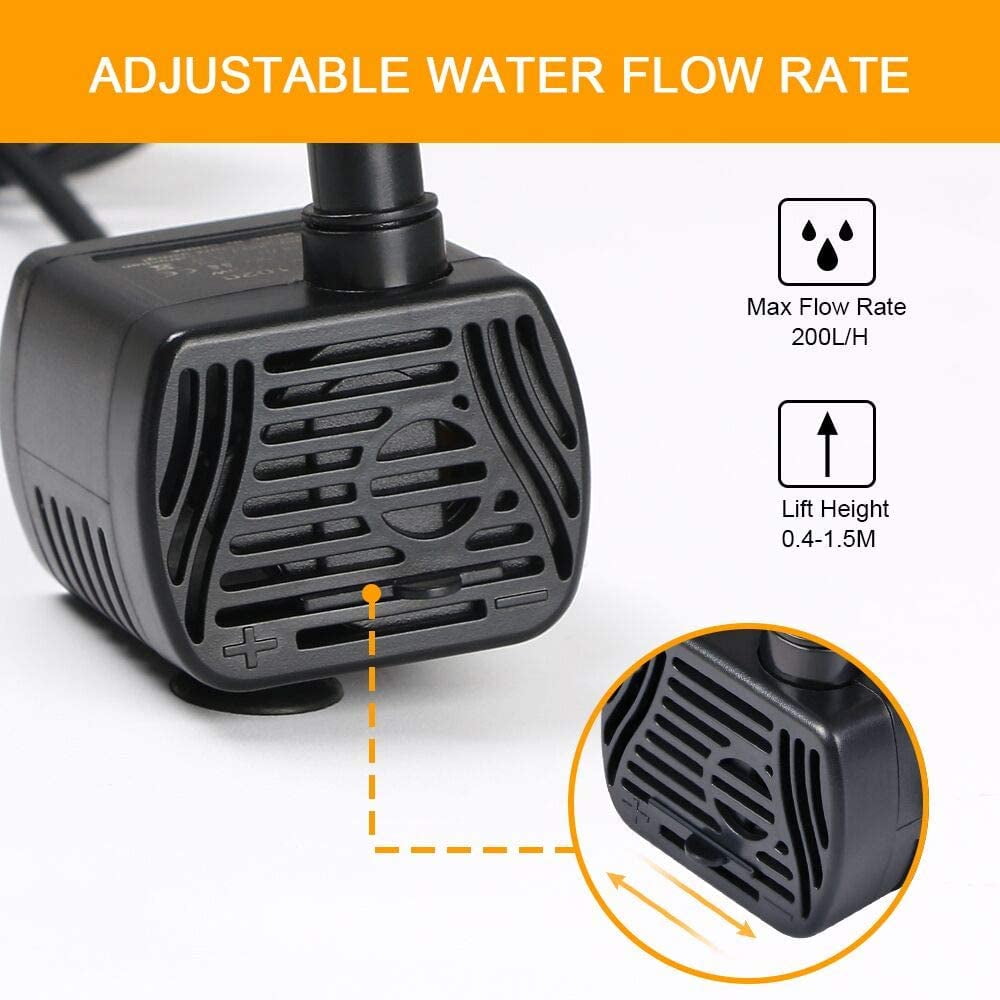 Fountain Pump with Lift, Small Submersible Fountain Water Pump for