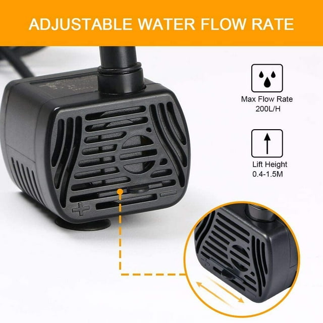 Fountain Pump with Lift, Small Submersible Fountain Water Pump for
