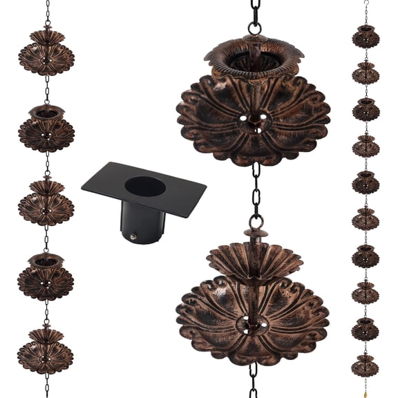 Fountain Rain Chain for Gutters Large & Small Cup Designed Rain Chains, Customizable DIY Layout, Rust-Resistant Coated Metal Downspout Alternative for Garden, Patio & Outdoor Dcor (8.5 FT)