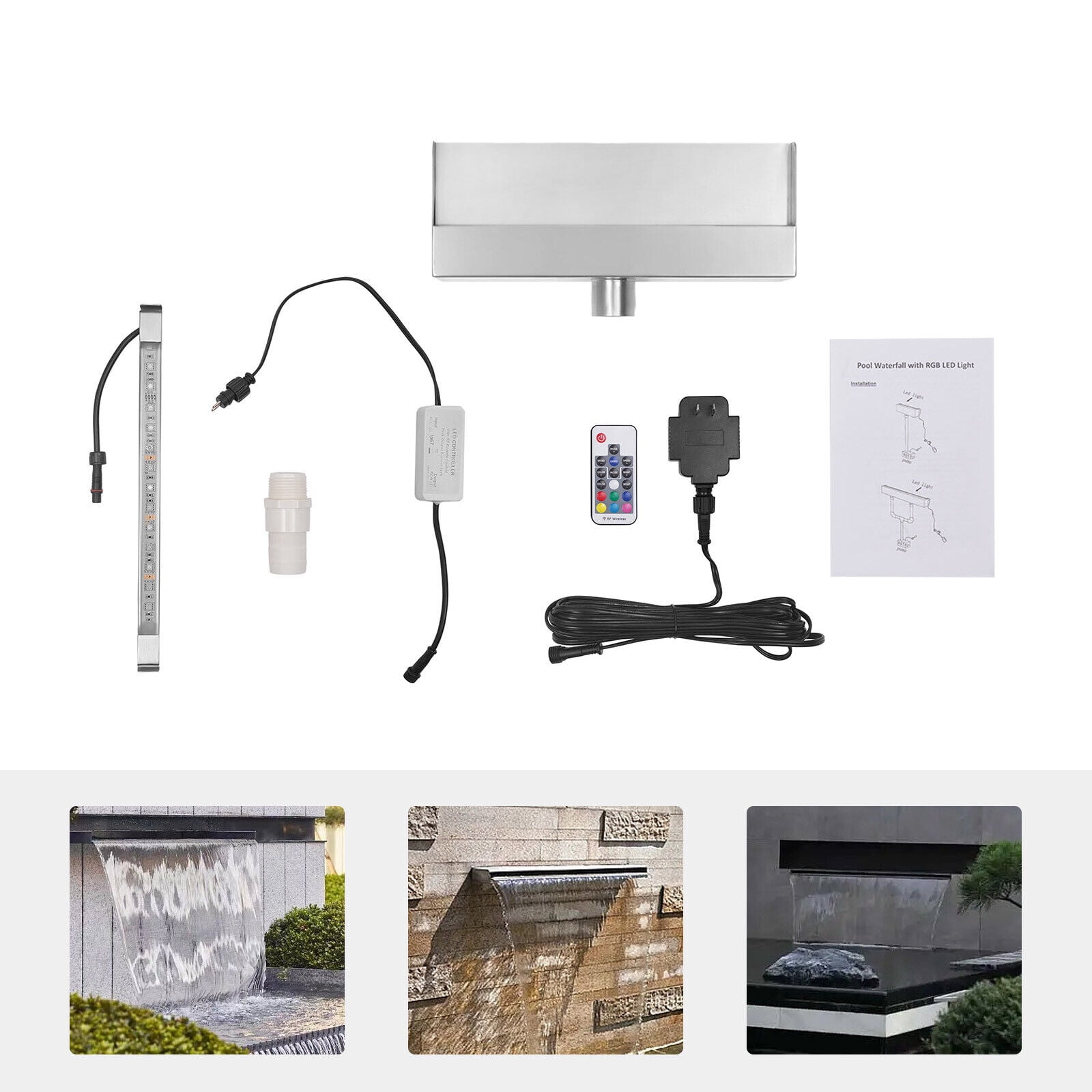 Fountain Waterfall Spillway Stainless steel with Multi-color LED Light ...