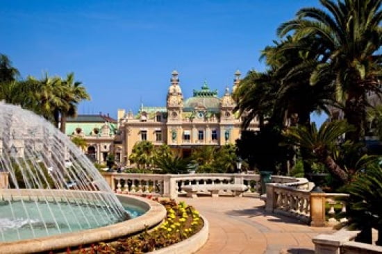 Fountain and Gardens Monaco Canvas Art - Brian Jannsen DanitaDelimont (28 x 19)