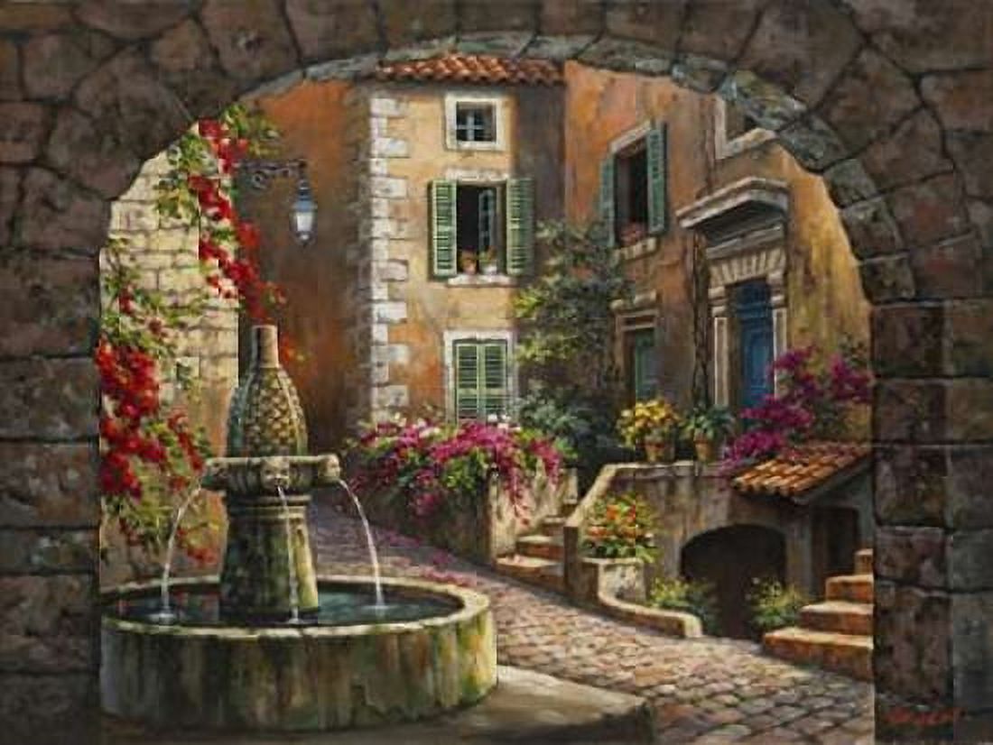 Fountain de Village Canvas Art - Sung Kim (18 x 24)
