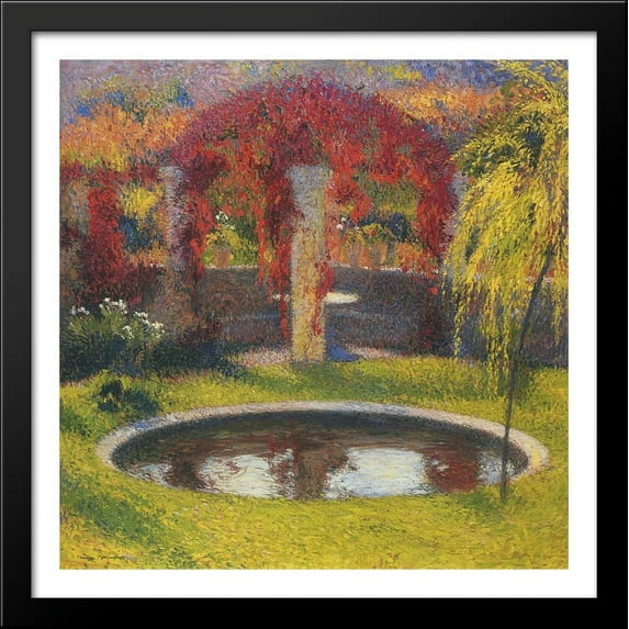 Fountain in Marquayrol 28x28 Large Black Wood Framed Print Art by Henri Martin