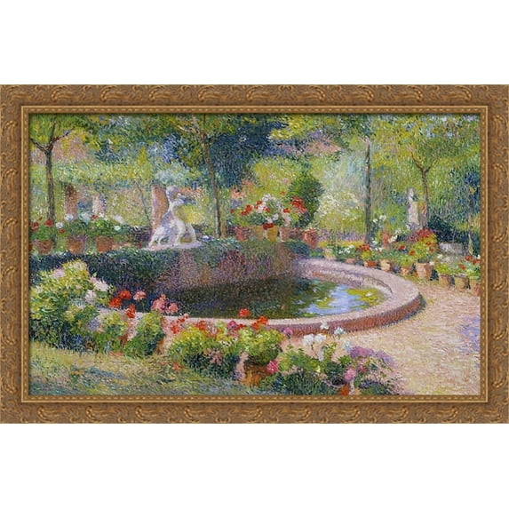 Fountain in Marquayrol 40x26 Large Gold Ornate Wood Framed Canvas Art by Henri Martin