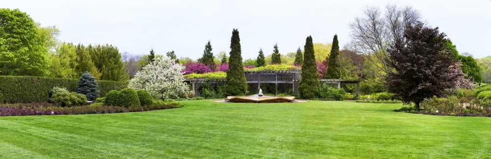 Fountain in Peace Garden Chicago Botanic Garden Glencoe Cook County Illinois USA Canvas Art - Panoramic Images (36 x 12)