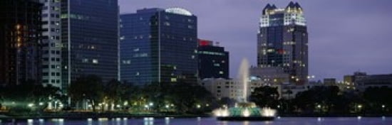 Fountain in a lake lit up at night Lake Eola Summerlin Park Orlando Orange County Florida USA Canvas Art - Panoramic Images (36 x 12)