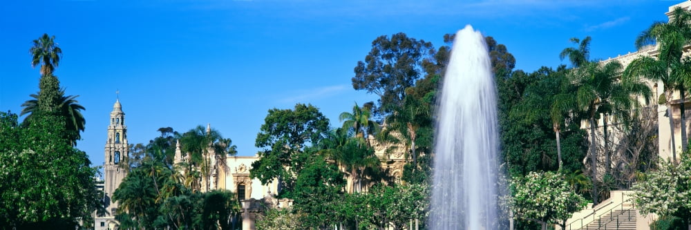 Fountain in a park Balboa Park San Diego San Diego County California USA Canvas Art - Panoramic Images (12 x 36)