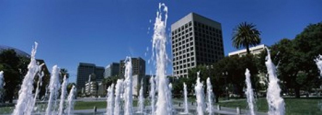 Fountain in a park Plaza De Cesar Chavez Downtown San Jose San Jose Santa Clara County California USA Canvas Art - Panoramic Images (18 x 7)