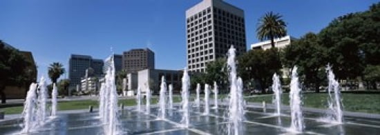 Fountain in a park Plaza De Cesar Chavez Downtown San Jose San Jose Santa Clara County California USA Canvas Art - Panoramic Images (36 x 13)