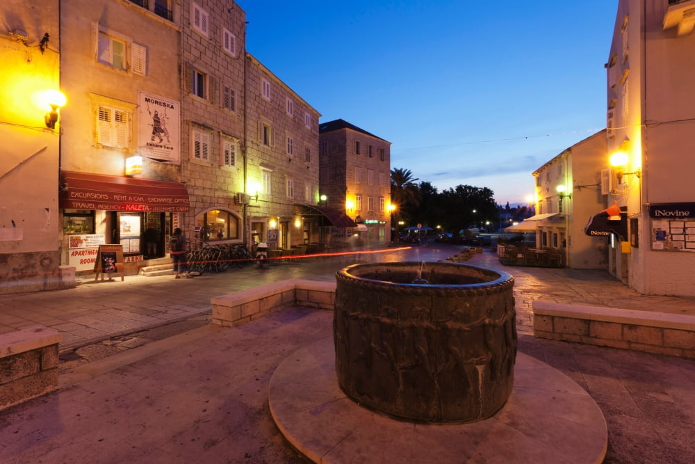 Fountain in an old town Korcula Korcula Island Dalmatia Croatia Canvas Art - Panoramic Images (36 x 12)