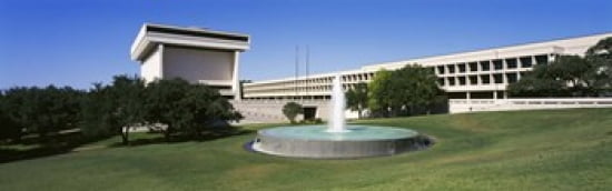 Fountain in front of a library Lyndon Johnson Presidential Library and Museum Austin Texas USA Canvas Art - Panoramic Images (36 x 12)