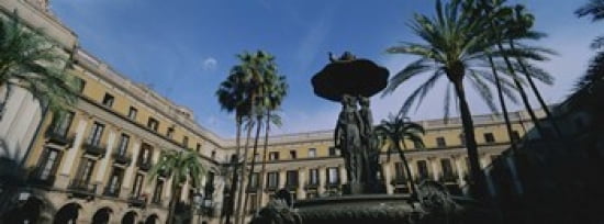 Fountain in front of a palace Placa Reial Barcelona Catalonia Spain Canvas Art - Panoramic Images (36 x 13)
