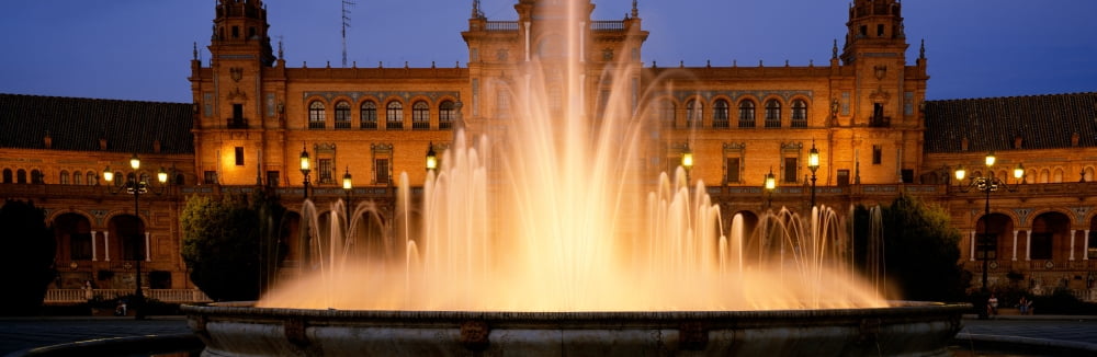 Fountain in front of a palace Plaza De Espana Seville Seville Province Andalusia Spain Canvas Art - Panoramic Images (6 x 18)
