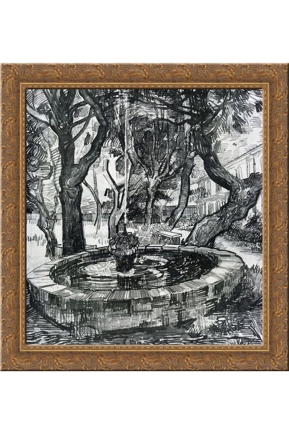 Fountain in the Garden of Saint-Paul Hospital 24x20 Gold Ornate Wood Framed Canvas Art by Vincent van Gogh