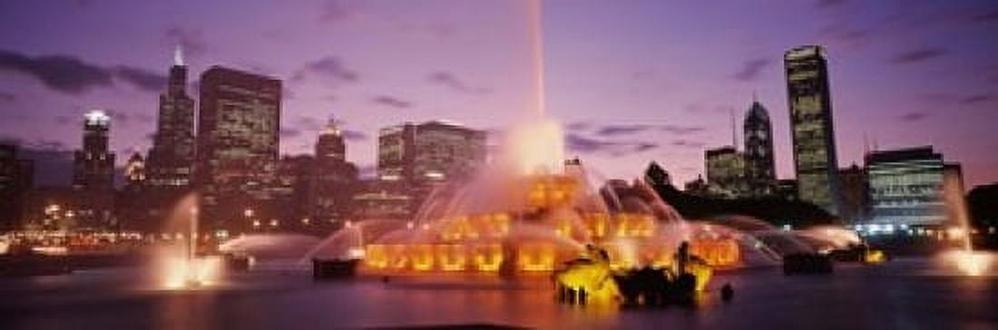 Fountain lit up at dusk in a city Chicago Cook County Illinois USA Canvas Art - Panoramic Images (18 x 6)