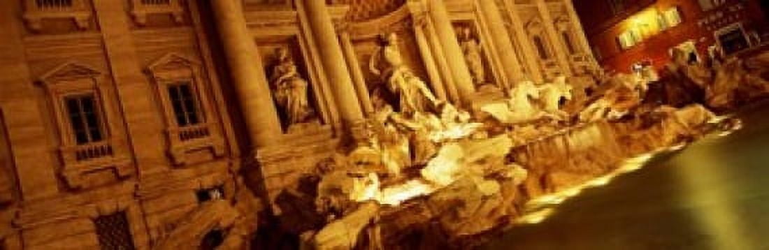 Fountain lit up at night Trevi Fountain Rome Italy Canvas Art - Panoramic Images (18 x 6)