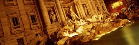 Fountain lit up at night Trevi Fountain Rome Italy Canvas Art - Panoramic Images (36 x 12)